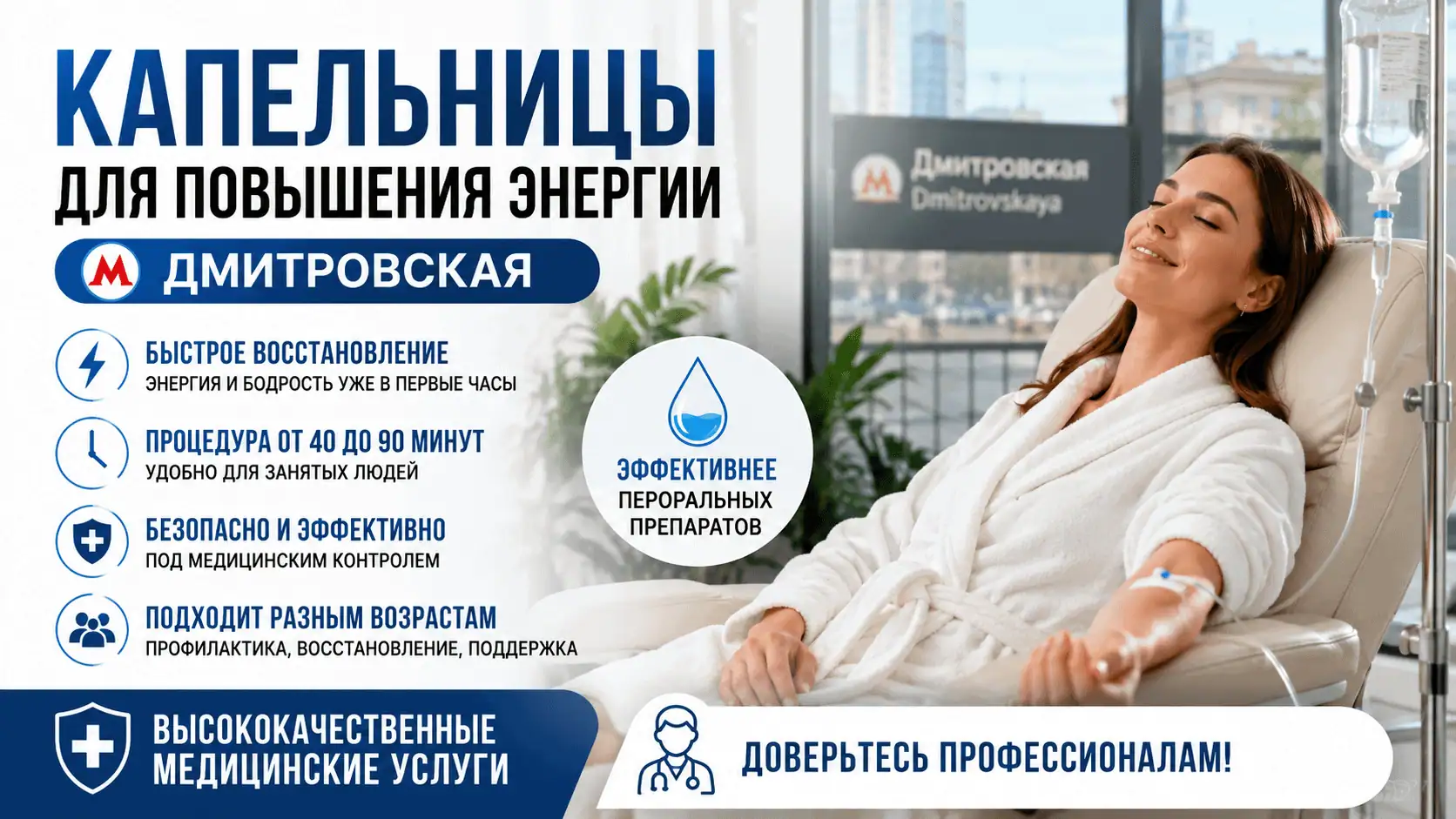 Капельницы для повышения энергии м. Дмитровская — процедура для восстановления сил и бодрости
